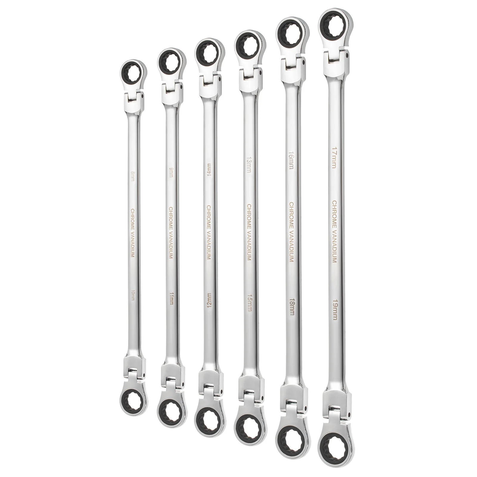 6Pc Ratcheting Combination Wrench Set Double Box End Metric Extra Long Flex Head Ratcheting Wrench Chrome Vanadium Steel Spanner