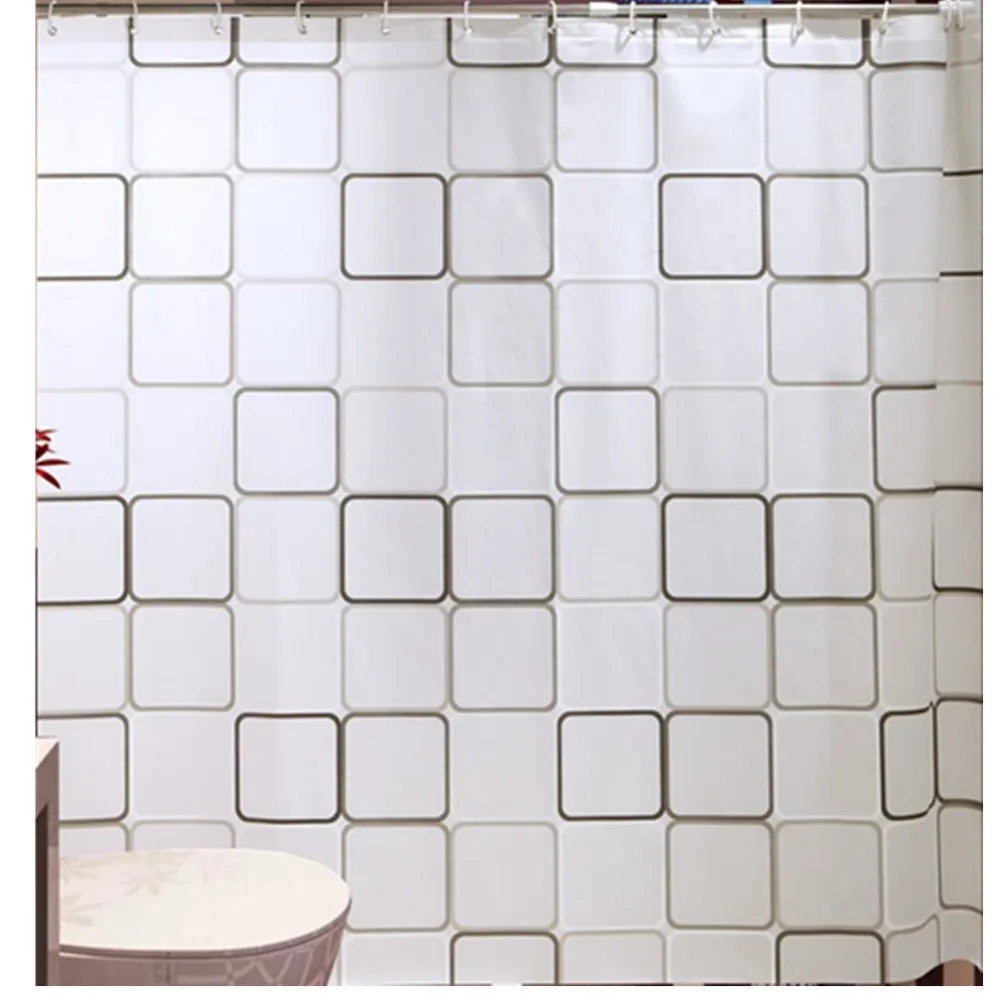 3D Metal Buttonhole Waterproof Shower Curtain 12 Hook for Bathroom