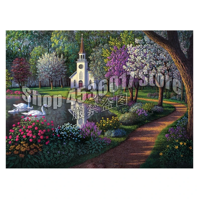 

Square Mosaic 5D Diy diamond painting Spring Churches & Temples cross stitch full Resin diamond embroidery rhinestone gifts