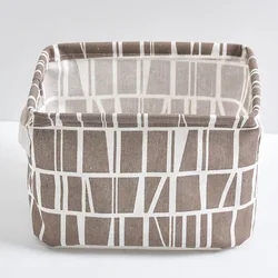 Compact Foldable Canvas Storage Basket with Handle - Waterproof Cotton & Linen Organizer Box, Small Fresh Design (07)