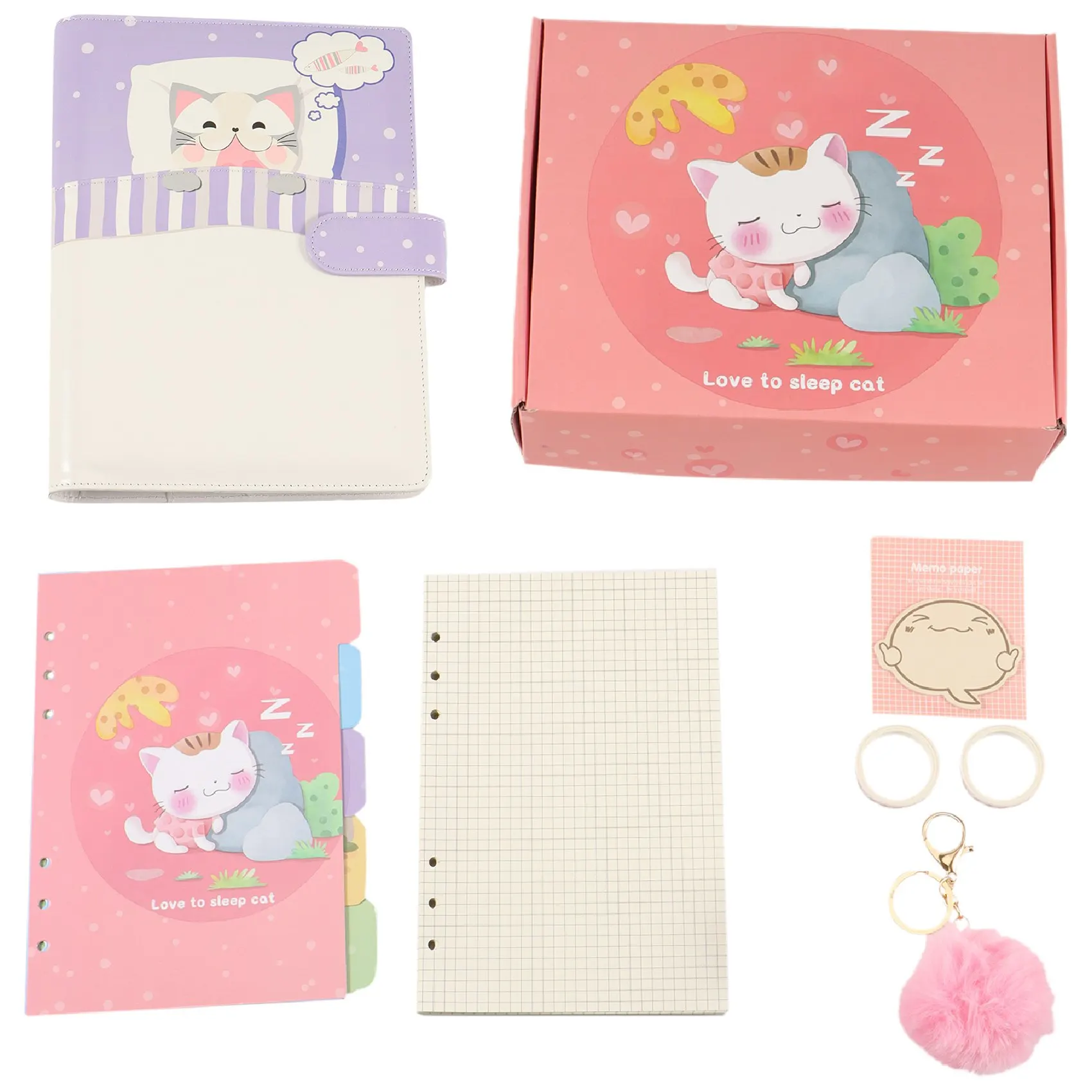 

Cute Cartoon Cats Leather Binder Spiral Notebook Office School Cartoon Agent Planner Organizer Stationery A5,Gift Box B