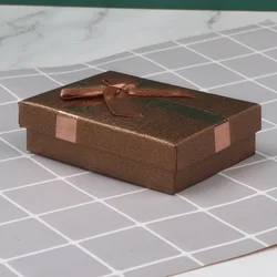 12-Piece Elegant Cardboard Jewelry Gift Box Set with Bow and Cushion - 12pcs (Brown)