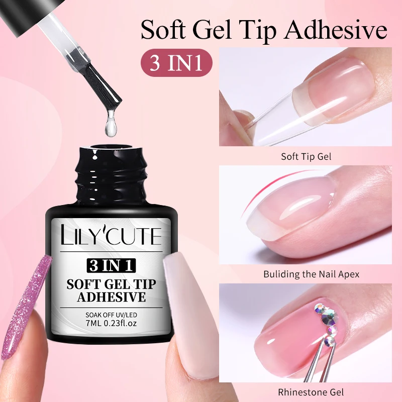 LILYCUTE-Gel Adesivo Macio Esmalte, Nail Art, Dicas Falsas Estender, Pressione, Soak Off, Gel UV, 7ml