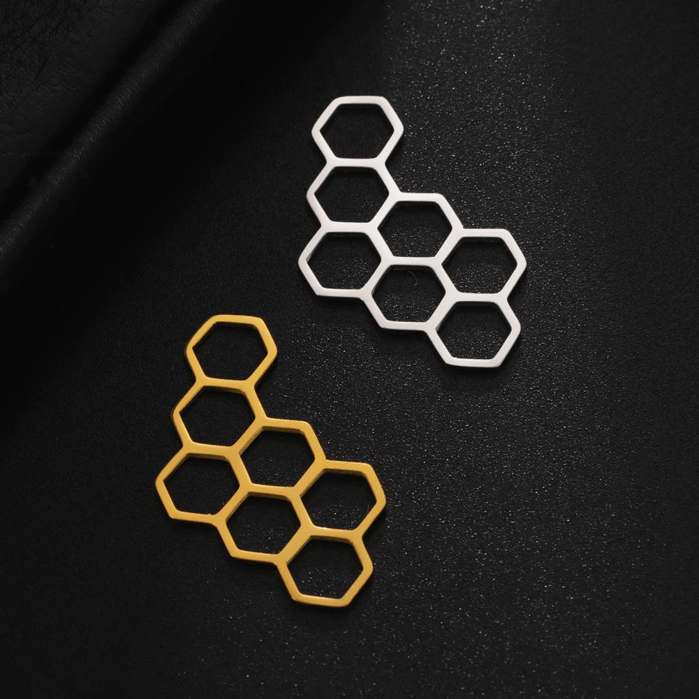 5 teile/los Großhandel Waben anhänger Zubehör 34,8x20,2mm Edelstahl Charms für Schmuck machen DIY Halskette Geschenke