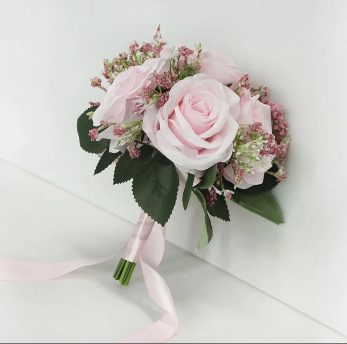 

Artificial Roses Babysbreath Flowers Bouquet Silk Gypsophila Fake Flowers Wedding DIY Home Table Vase Decoration Faux Flores