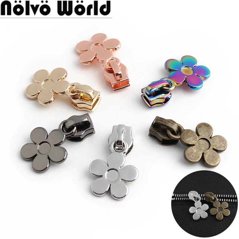 32MM Flower Shape 5# Nylon Metal Zipper Puller Sliders For DIY Bags Handbag Garment Purse Zip Head Repair Kit Decor Accessories