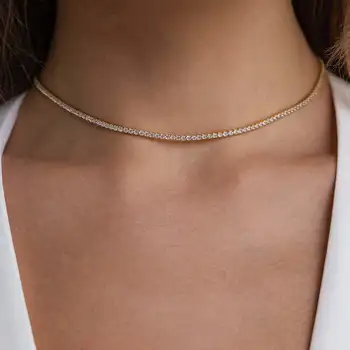 2mm Iced Out Tennis Chain Necklaces Female Gold Color Stainless Steel Neck Chain For Women Fashion Jewelry Gift Choker 2025