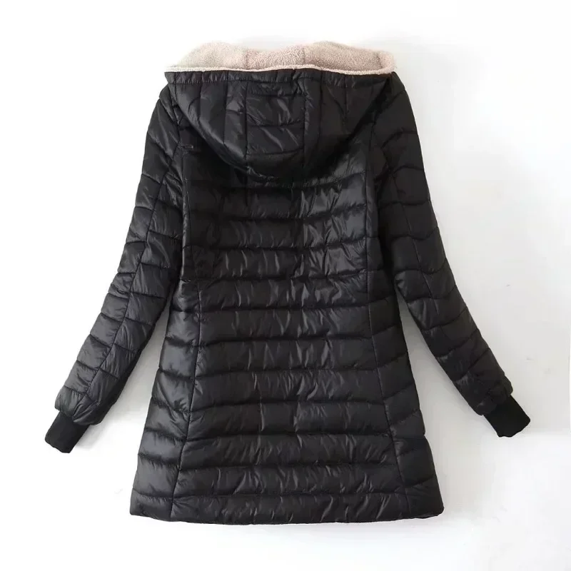 Women Winter Warm Lined Quilted Jacket Fuzzy Fleece Lightweight Zip Long Sleeve Hooded Coat With Pocket Fashion Coats Outwear