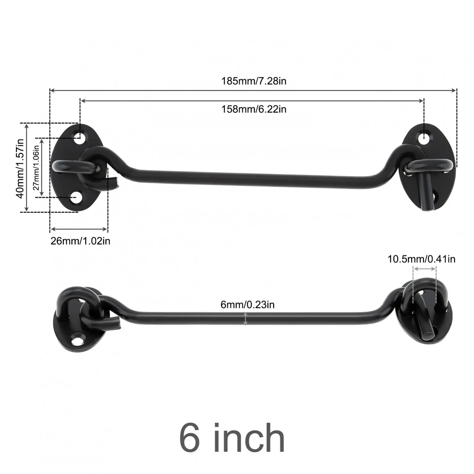 1 Piece 4 / 6 / 8 Inch Hook and Eye Lock Windproof Hook Thickened Stainless Steel Black Door Latch for Window Sliding Door