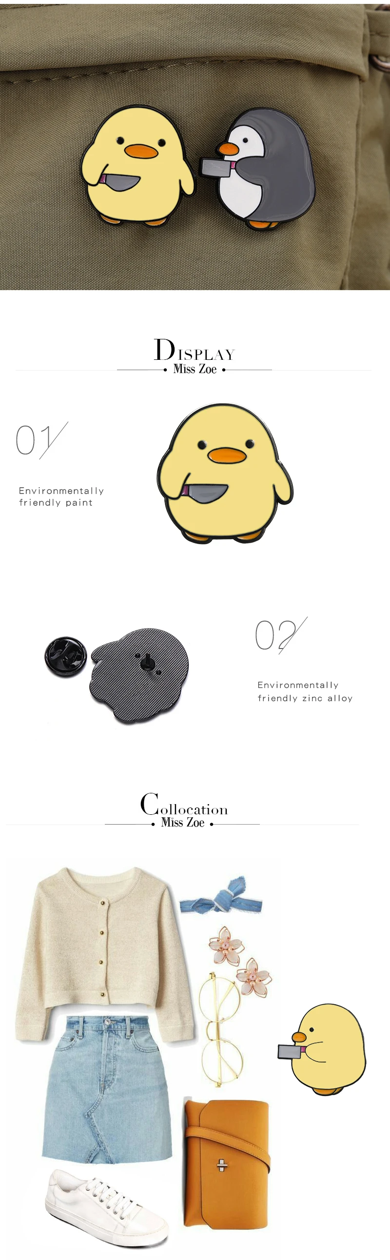 Cutie Mörder Emaille Pins Küken Kleinen Pinguin Dolch Messer Broschen Revers Abzeichen Cartoon Spaß Tier Schmuck Geschenk für Kinder Freund – Detail 3