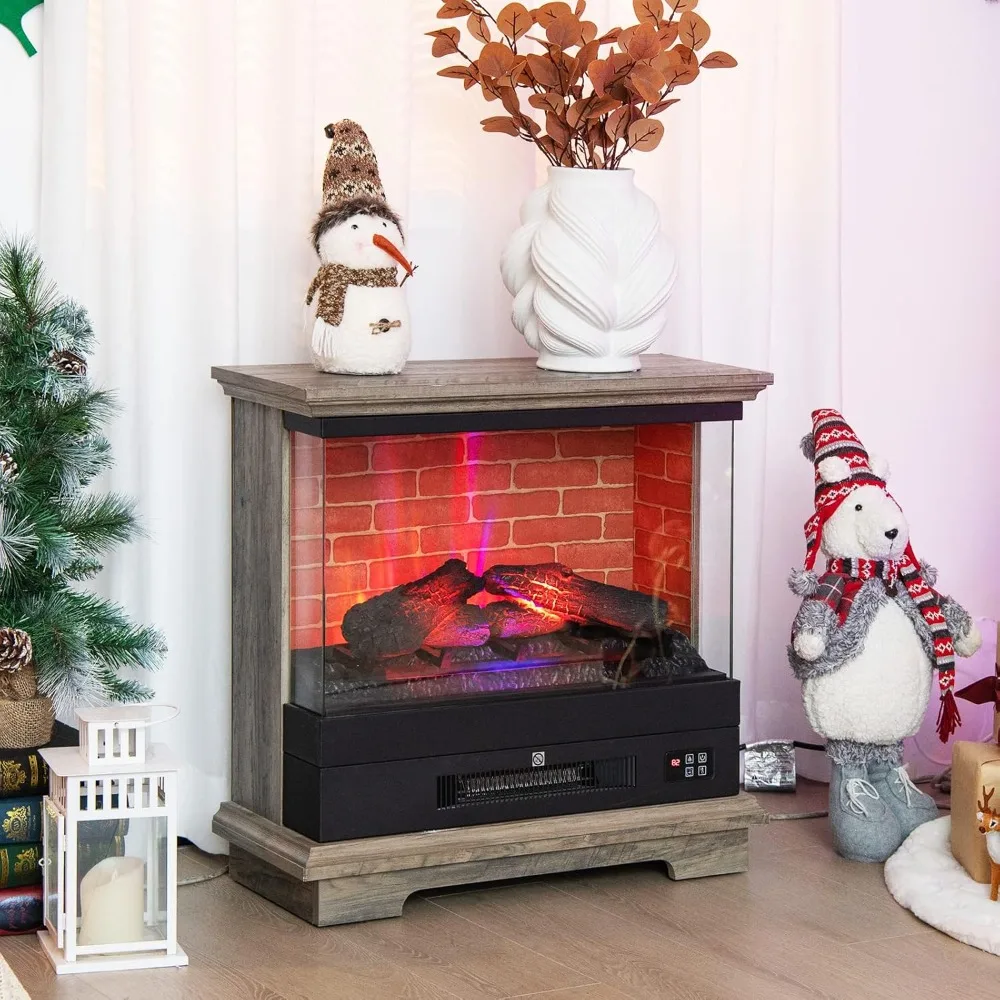 27 Inch Freestanding Fireplace,1400W Electric Fireplace Heater w/3-Level Vivid Flame & Thermostat Control,0.5-6H Timing Function 2