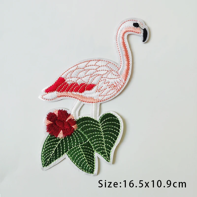 Pink Flamingo Embroidery Fabric Stickers, Fashion Labels, High-End Clothing Accessories, Samples
