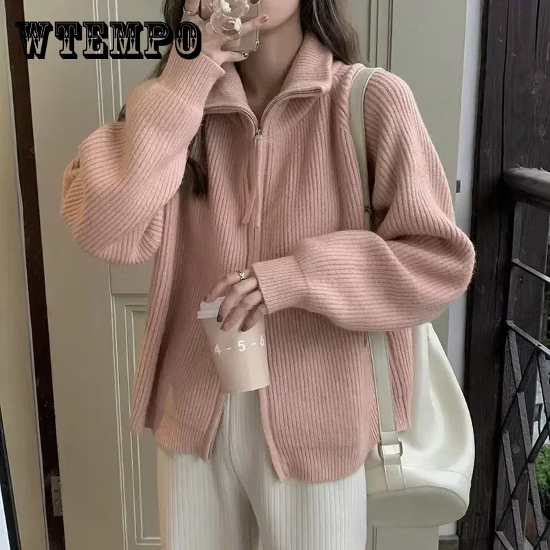 

Solid Zipper Gentle Sweater Women's 2023 Autumn/Winter New Loose Fit Soft Pit Knitted Cardigan Versatile Long Sleeve Outwear