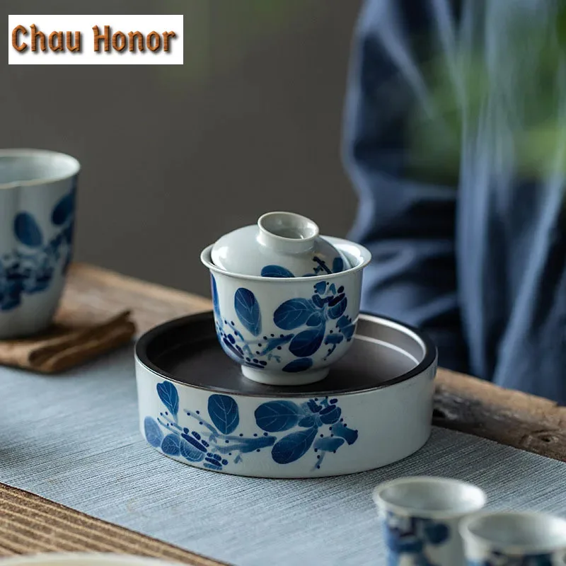 230ml Hand-painted Persimmon Ceramic Teapot Holder Blue And White Teapot Bearingr Water Storage Household Kung Fu Tea Accessorie