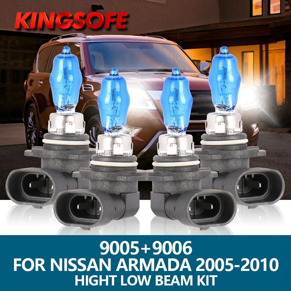 

4Pcs HOD Car Xenon Halogen Lamp 9005 HB3 9006 HB4 6000K High Low Beam Bulbs Kit For Nissan Armada 2005 2006 2007 2008 2009 2010