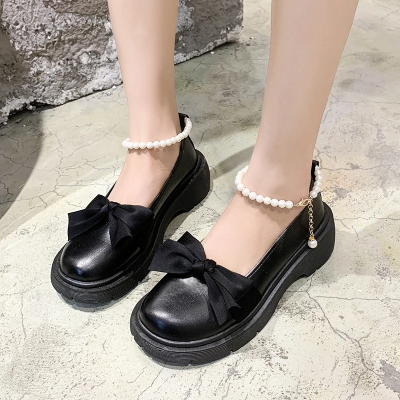 

Women Thick Platform Mary Janes Lolita Shoes Party Pumps Summer 2024 New Sandals Bow Chain Mujer Shoes Fashion Oxford Zapatos