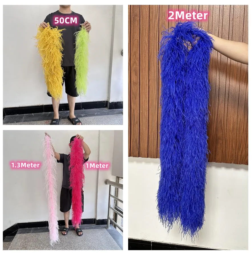 0.5/1/1.3/2/2.5M Fluffy Ostrich Feather Boa10PLY Customized Ostrich Feather Trim Shawl for Party Wedding Dress Sewing Decoration