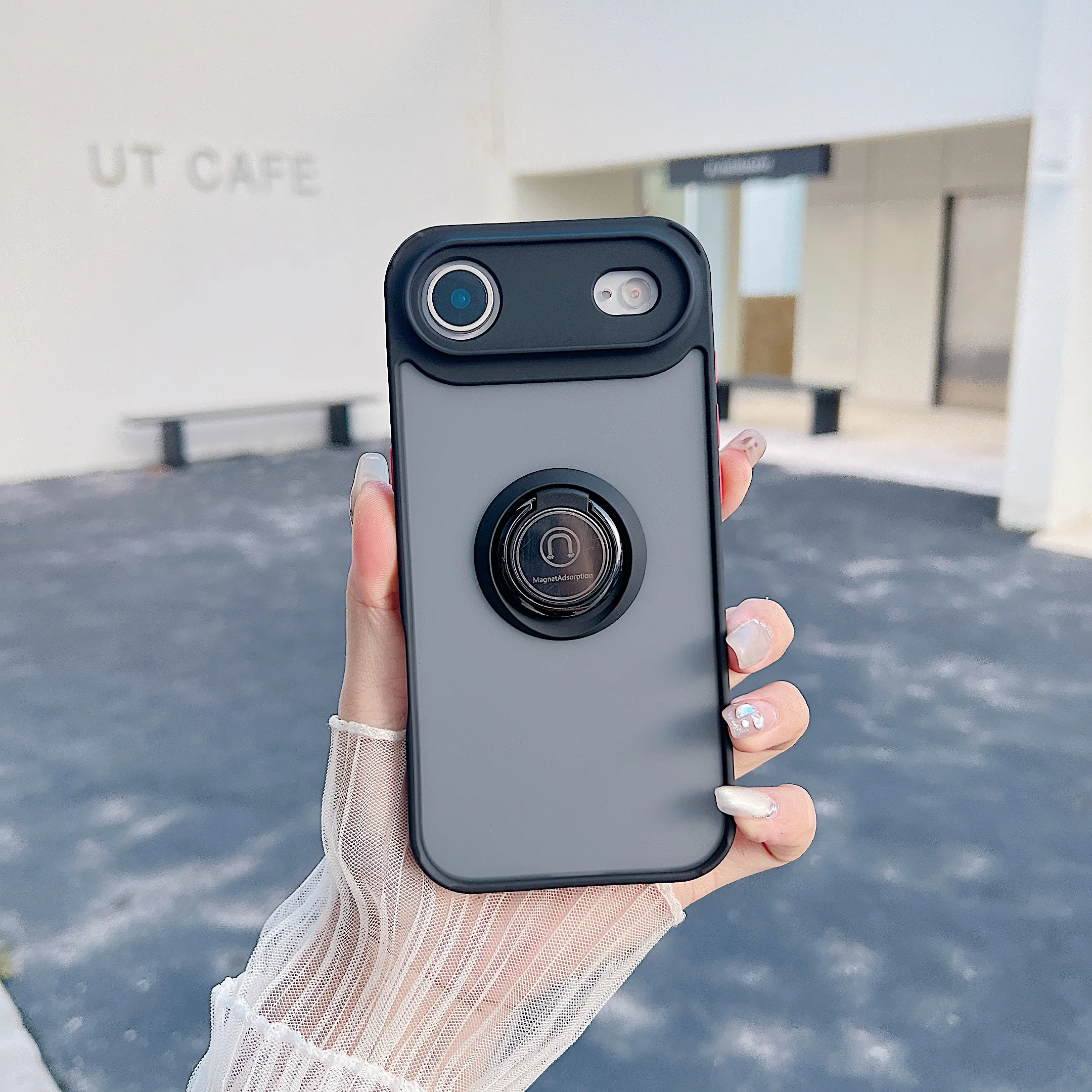 Luxury Metal Ring Holder Case - Matte Translucent Armor Shockproof Cover