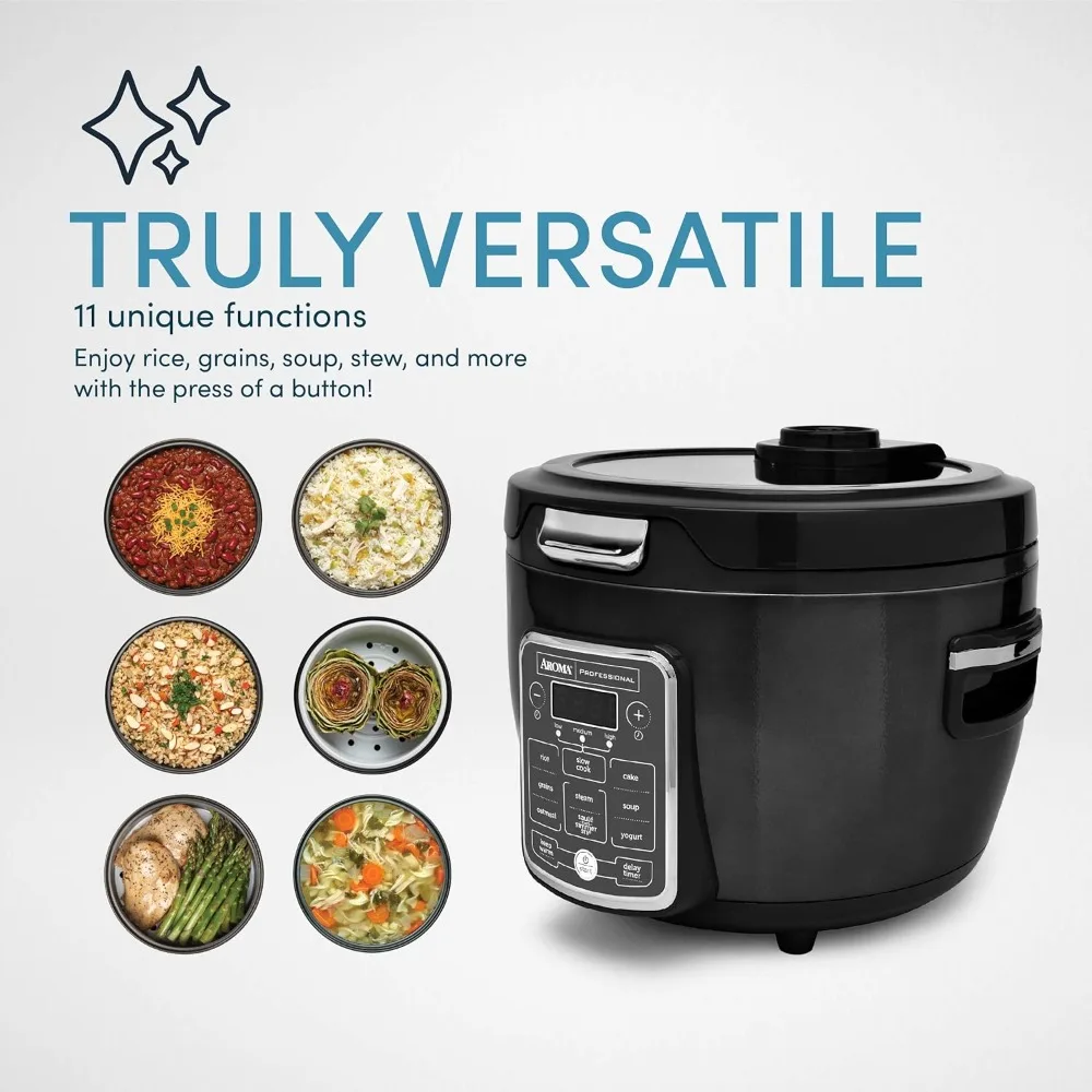 Rice Cookers, Multifunctional cookware, Grain, Oatmeal, Slow Cooker, Saute, Steam, Timer, 10 Cup Uncooked/20 Cup Cooked, Black