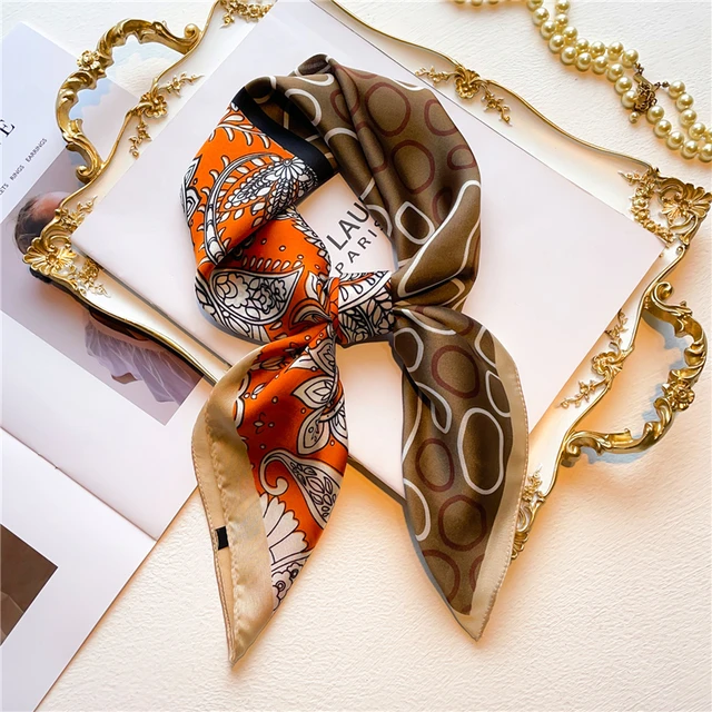 Silk Square Scarf Women Satin Bandana Print  Scarves Head Band Fashion Lady Hair Shawl and Wrap Female Neckerchief Hijab 2022 FJ570-2