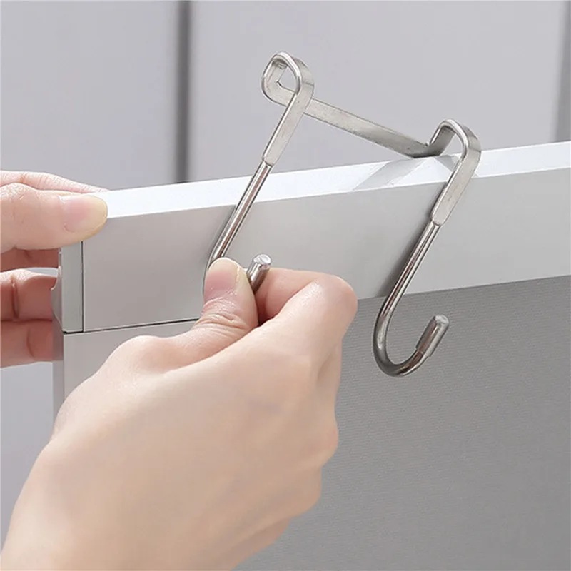 Shower Door Hook Stainless Steel Over Frameless Glass Hanger Bath Towels Clean Ball Squeegee Holder Rack S-Shape Drilling-Free multifunctional hooks towel holder shower towel rack