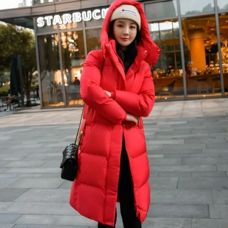 2023 New Women Down Jacket Winter Coat Female Loose Mid Length Version Parkas Detachable Hooded Outwear Warm Thick Overcoat