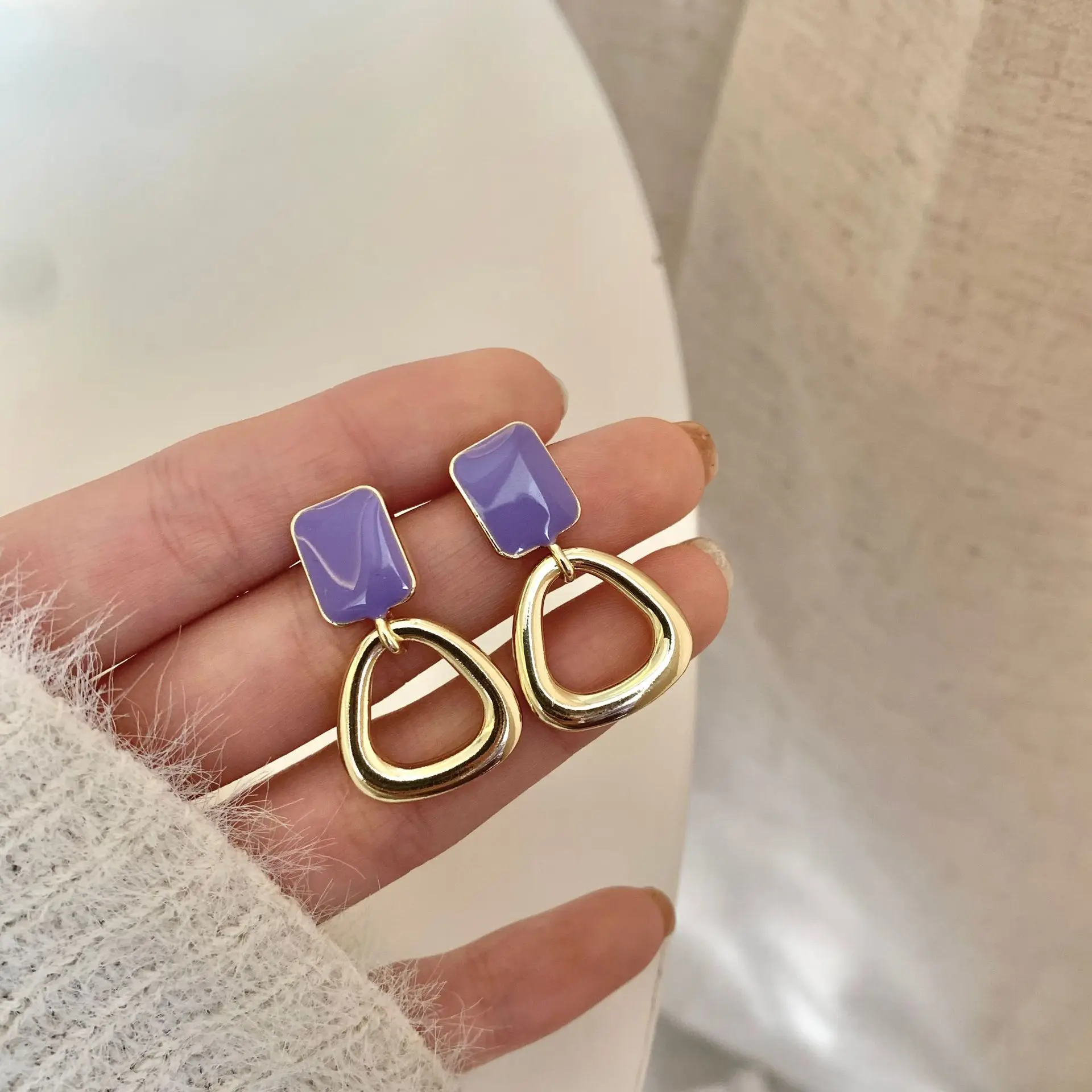 Clip Earrings Women Enamel Clip Earrings Non Piercing Purple