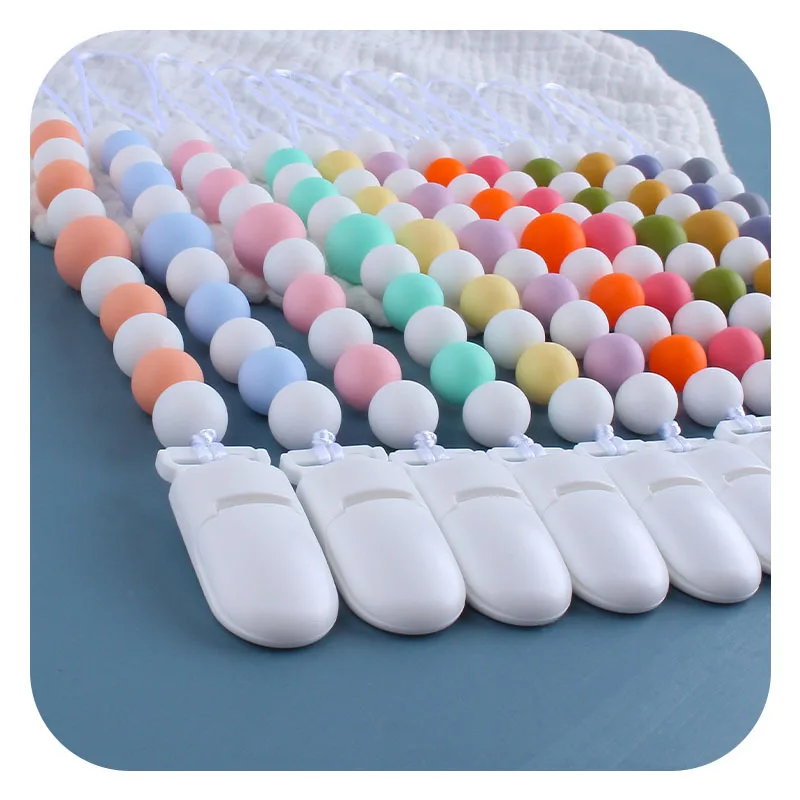 Pacifier Clip & Teether Toy, Adjustable Anti-Lost Dummy Chain Newborn Infant Soother Holder Clip, Silicone Teething Accessories