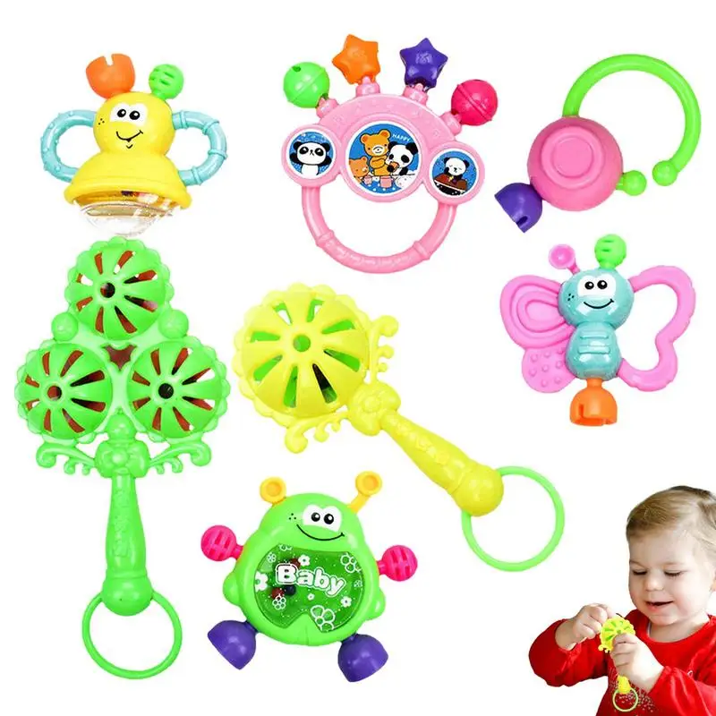 

Rattles For Babies Colorful 7pcs Chewable Funny Rattle Toy Set Safe Educational Toy To Train Crawling Ability Improve