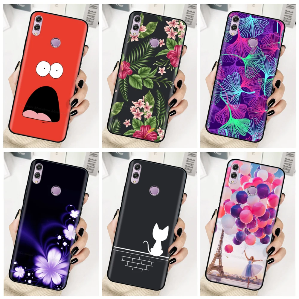 

Cover For Huawei Honor 8X Case Silicone Soft TPU Back Cover For Honor 8X Honor8X 8 X Phone Cases Cute Flowers Cat Bumper Bags