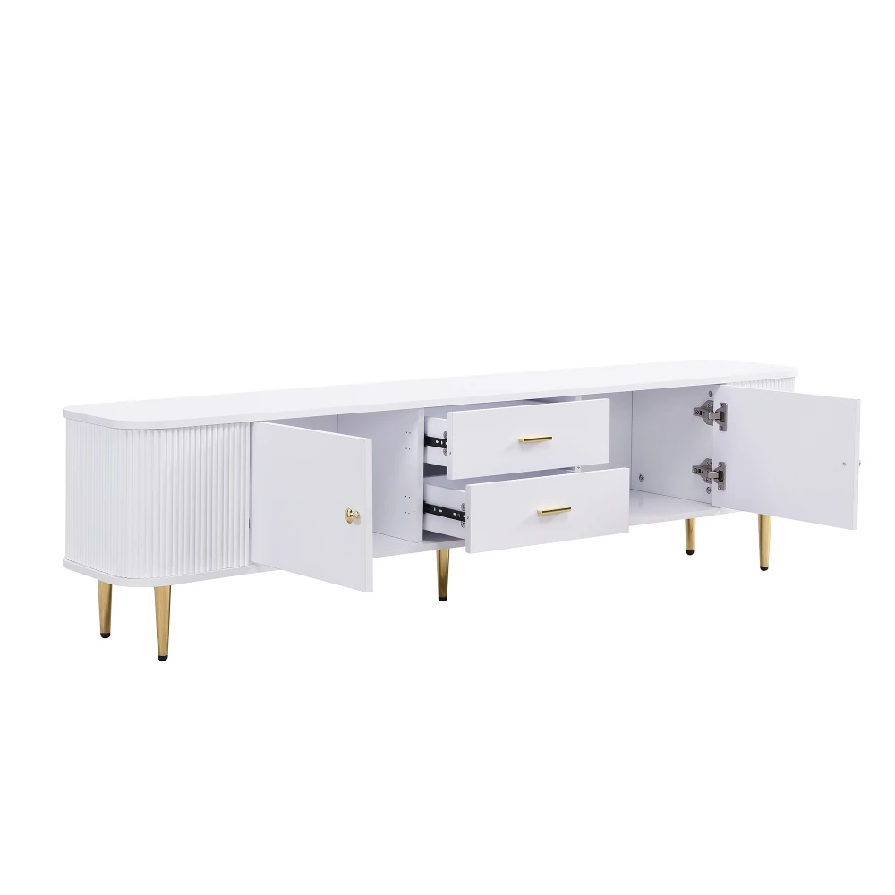 TV-Schrank mit Schubladen, gewellte Seiten, goldene Griffe und Beine für Wohnzimmer, gebogene Ecken, 170 cm Länge – Detail 18