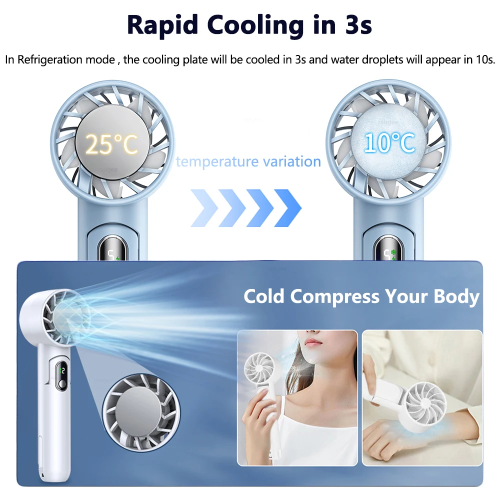 Portable Fan Mini Handheld Fan USB Rechargeable Turbo Fan Foldable Hand held Fan Small Ice Cooling Fan with 4000mAh Power Bank