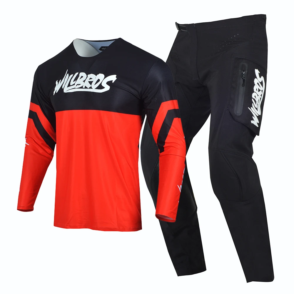 Willbros Racing Motocross Jersey and Pants With Zip Pocket Offroad Dirt Bike Mountain Enduro MX/ATV MTB BMX Gear Combo