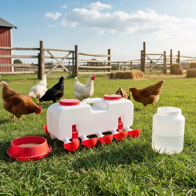 10KG Self Filling Automatic Chicken Waterer with 10 Cup Poultry Dispenser Waterer Chicken Waterer Feeder for Pigeon Duck Goose