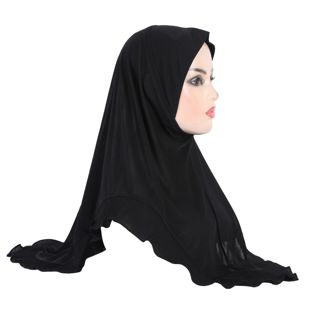High Quality Muslim Amira Hijab with Ruffles Pull On Islamic Scarf Head Wrap Pray Scarves Women\\\'s Headwear Headscarf Turban Hat
