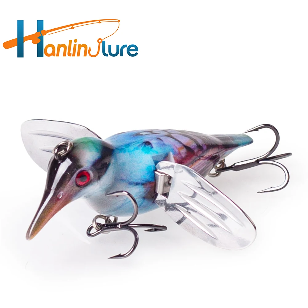 Hanlin 80mm/12g Vogel-Topwater-Popper-Köder, schwimmender Angelköder, Hartplastik-Metallflügel-Wobbler, Swimbait, Pesca, Hecht- und Barsch-Angelausrüstung