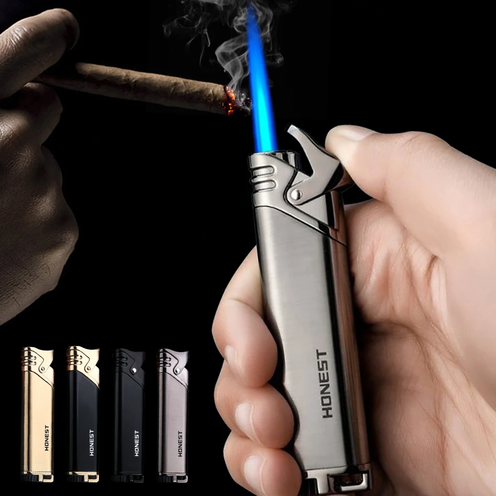 Metal Mini Jet Flame Gas Lighter Powerful Tube Straight Fire Refillable Turbo Gas Cigar Lighter Cigarette Accessories - Cigarette Accessories - AliExpress