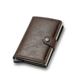 Carbon Fiber RFID - Blocking Slim Minimalist Wallet - Smart Metal Credit Card Holder in Black (Coffee)