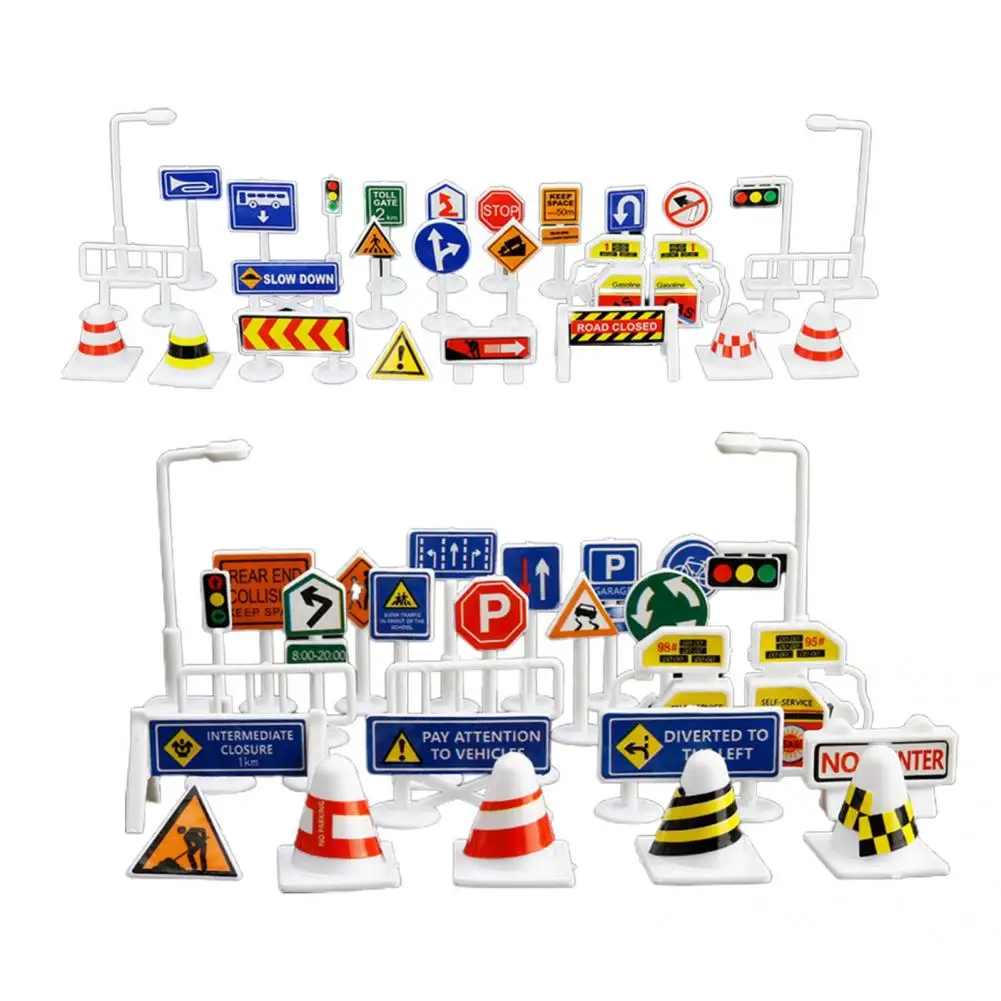 

56Pcs/Set Compact Children Toy Novelty Road Sign Roadblock Traffic Sign Toy Useful Children Road Sign Toy Model for Home