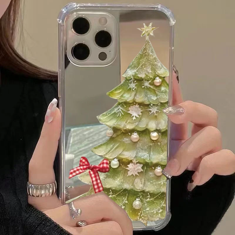 Elegant Crystal Christmas Tree Mirror Acrylic Phone Case