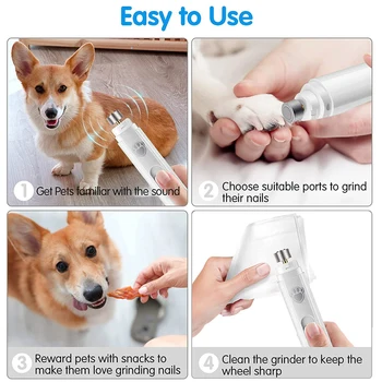 Electric Dog Nail Grinder USB Rechargeable LED Light Pet Nail Trimmer with 2 Speed Settings and Polisher Wheel 4