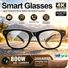 새로운 스마트 AI 안경, 800W HD 4K 촬영 카메라, 사진 및 비디오 촬영, AI 기반 지능형 질의응답, 실시간 번역, 블루투스 통화 기능이 있는 스마트 AI 안경