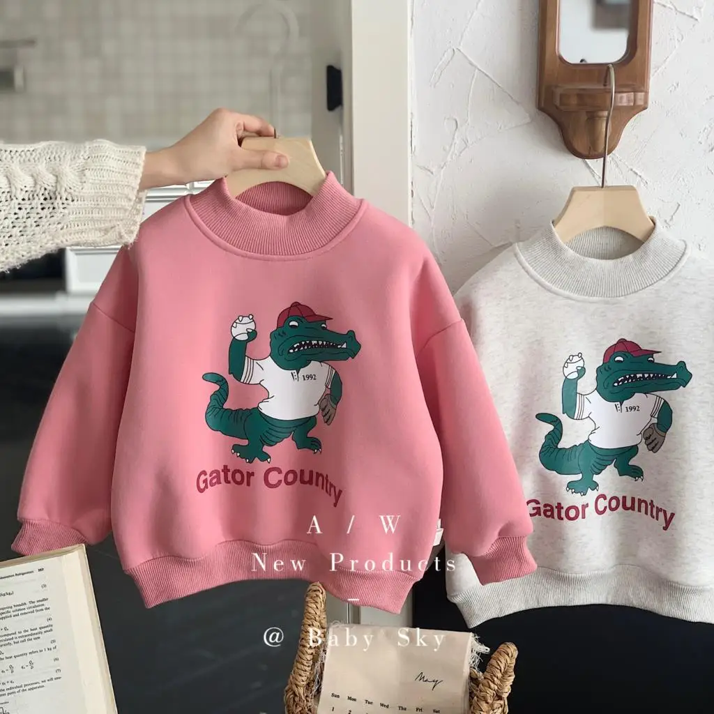

Winter Baby Girls Pullover Cartoon Crocodile Pattern Recreational Cute Children Girls Sweatshirt Casual Versatile Kid Girls Tops