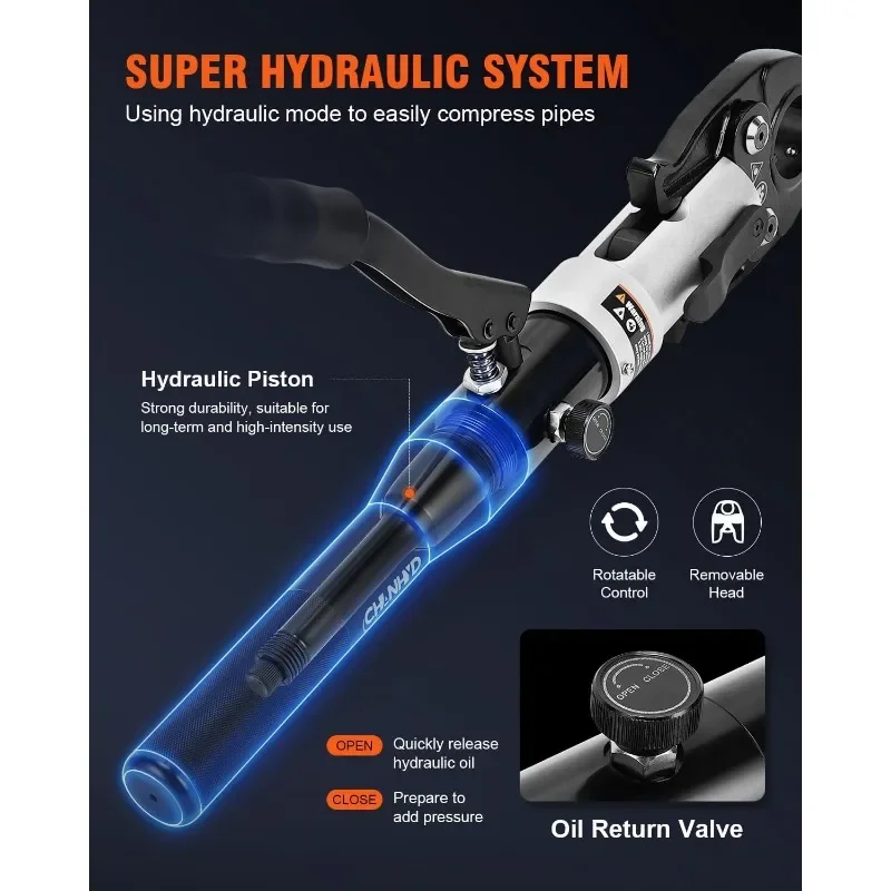 home. Hydraulic Copper Tube Fittings 1/2, 3/4, 1" Press Crimping Tool Kit Pex Pipe Crimper Pressing Pliers Stainless PEX Press 3