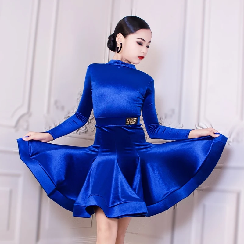 Velvet Latin Dance Dress For Girls Performance Costume Salsa Dresses Tap Dancewear Tango Clothes Samba Dance Outfit XH190