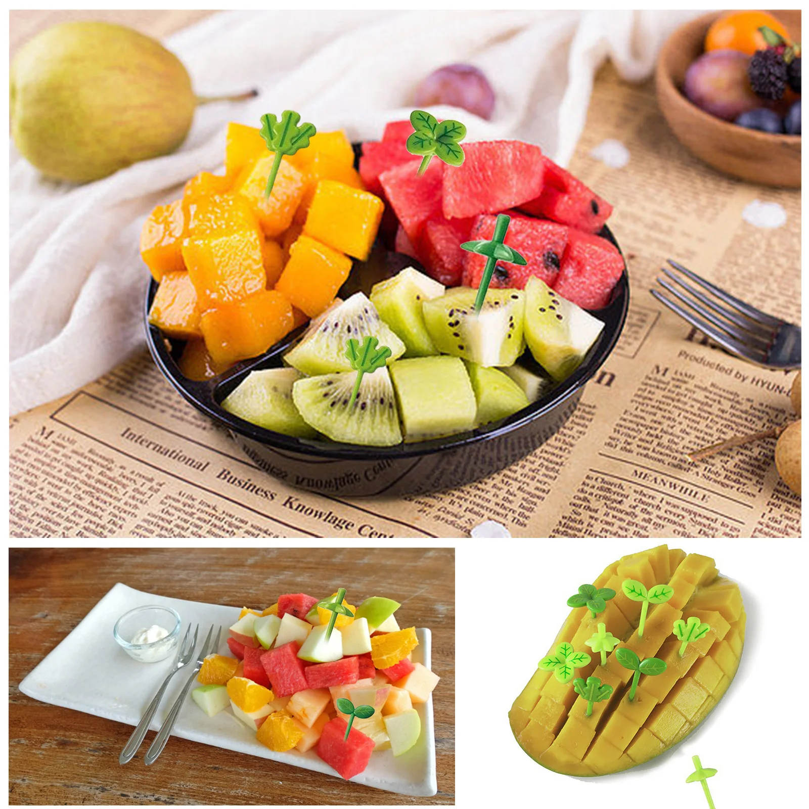 Description Picture 4 of item8Pcs Food Fruit Picks Toothpicks Decoration with Leaf Shapes Snack Cake Dessert Appetizers Sandwich Skewers Forks Box Accessory