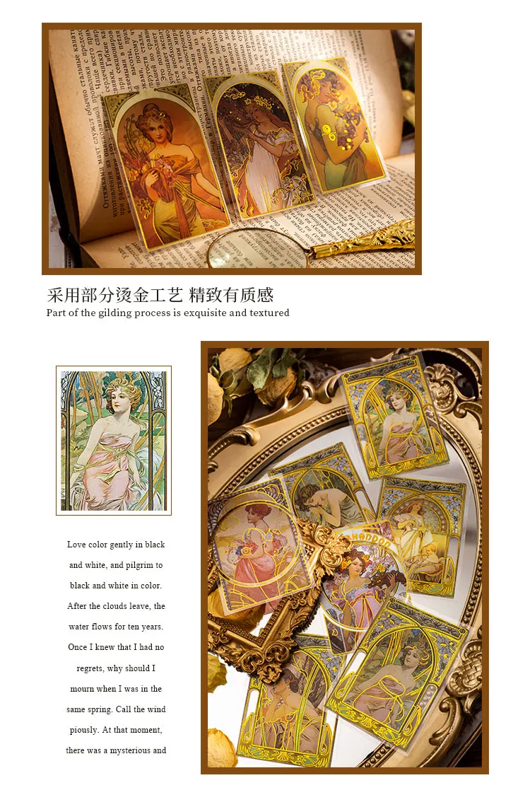 10 pcs/lot Mucha theme Stickers Diy Decorative Scrapbooking Diary Stick Labels Album hand made Collage material