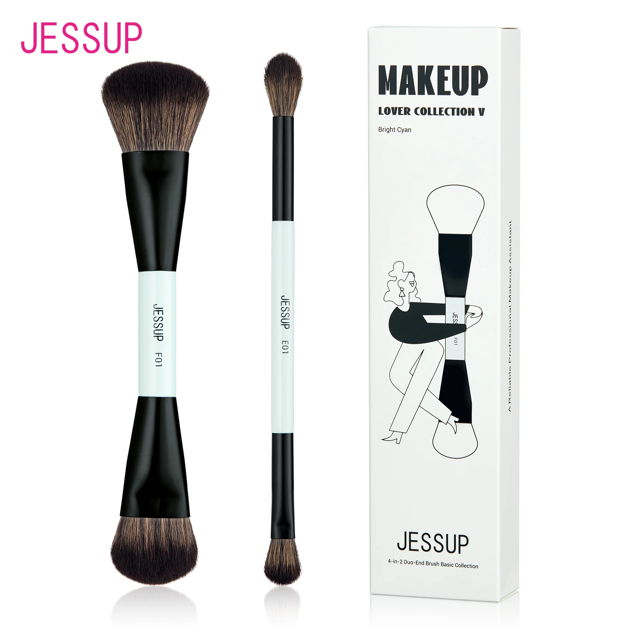 JessupMakeupBrushes2pcsDoubleSidedFoundationBrushContourDualEndedEyeBlendingBrush