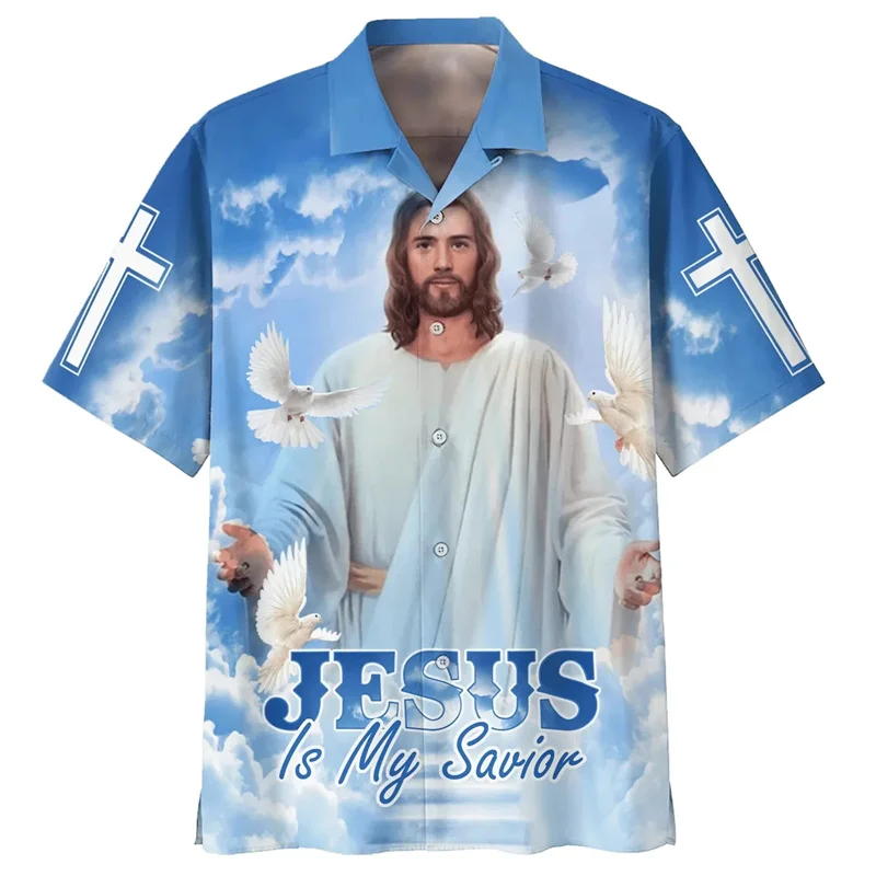thumbnail image 1 of Camisa hawaiana personalizada de Jesucristo en estilo medieval en 3D para hombre y mujer, camisas hawaianas de playa para hombre y mujer, camisetas florales geniales de verano, 1 of 5