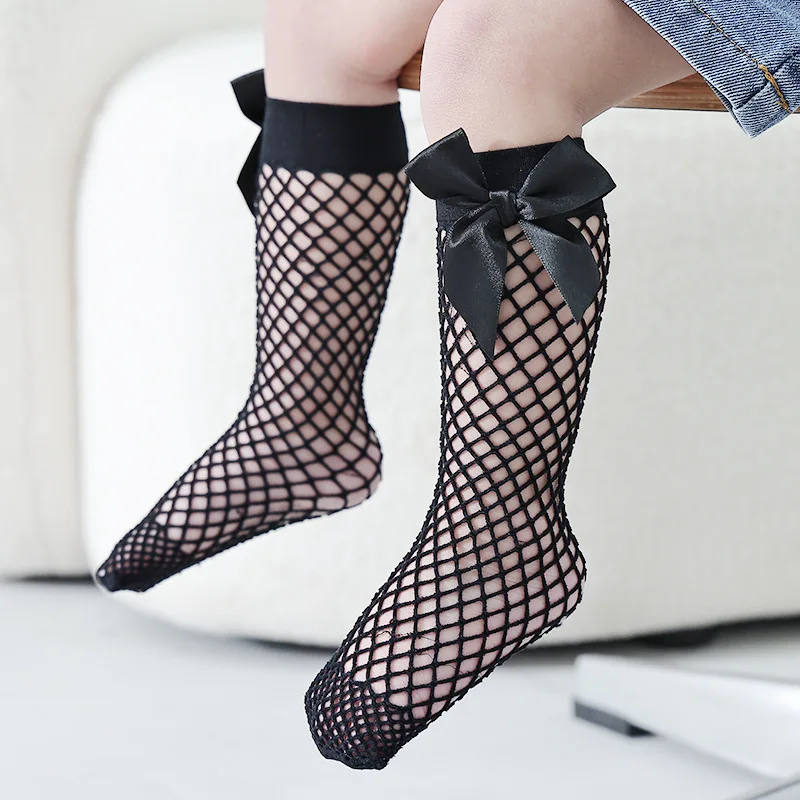 Summer Big Bow Baby Girls Mesh Socks Infant Breathable Fishnet Knee High Sock Toddler Kids Lace Long Socks For 0-5Years kids socks baby socks girls socks